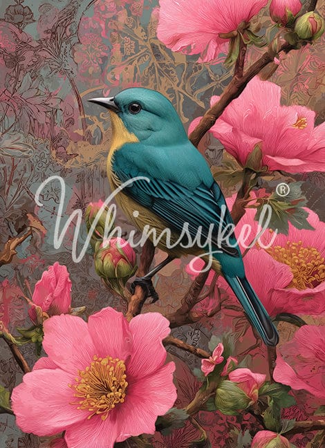 Whimsykel Designs Songbird Blooms 18 lb decoupage tissue paper with vibrant floral pattern, 21x29 inches, lightweight and