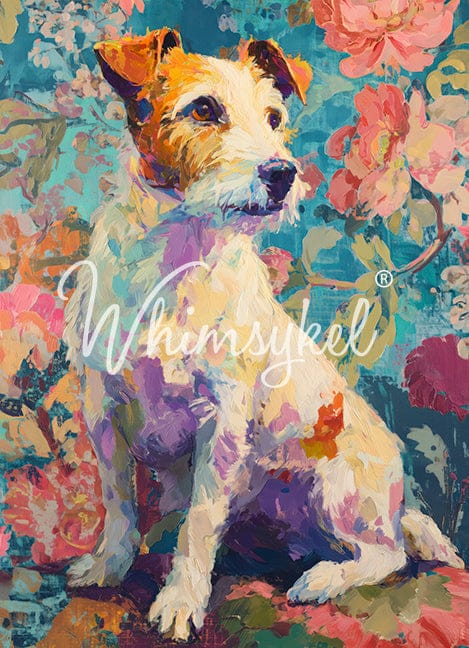 Customized Tissue Paper Terrier design featuring rice decoupage with vibrant colors and textured vertical pattern in 12x12