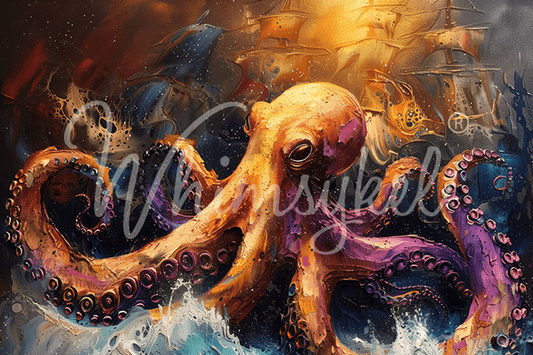 Customized Tissue Paper The Kracken rice decoupage sheet with blue and beige abstract kraken design, 20x30 inches, textured