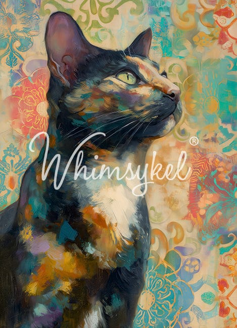 Whimsykel Designs 18 lb decoupage tissue paper featuring a detailed tortoise shell cat design, 21x29 inches, vertical