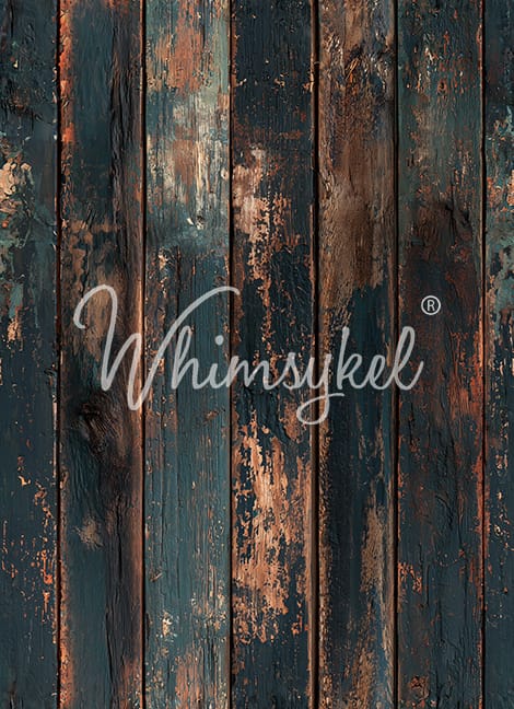 Weathered Wood decoupage tissue paper featuring distressed teal and blue painted wooden planks with aged rustic textures. Whimsykel watermark is across the design