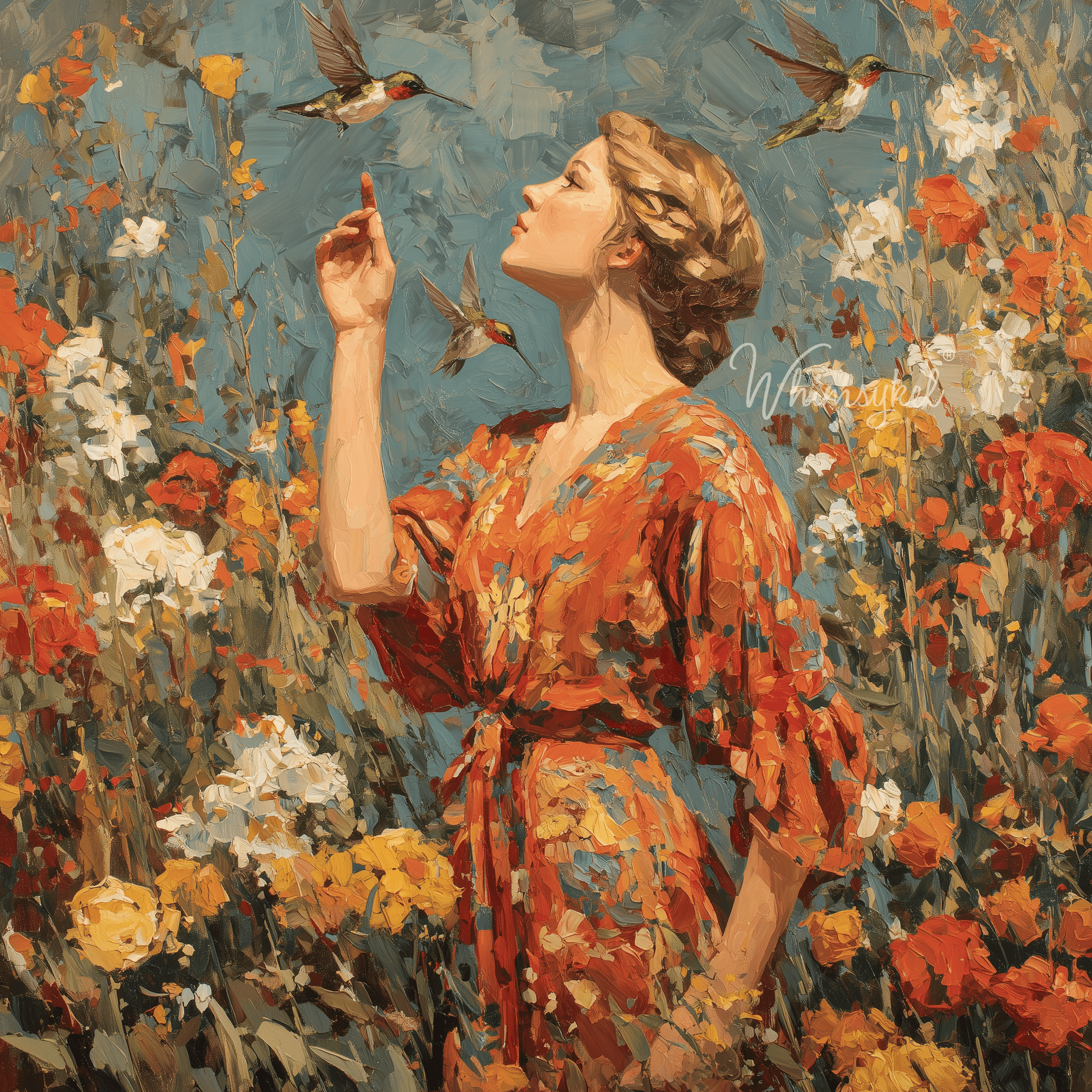 Whisper of the Hummingbird square decoupage tissue paper with pastel hummingbird and floral design, customized lightweight