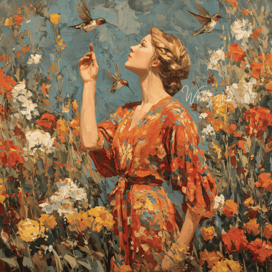 Whisper of the Hummingbird square decoupage tissue paper with pastel hummingbird and floral design, customized lightweight