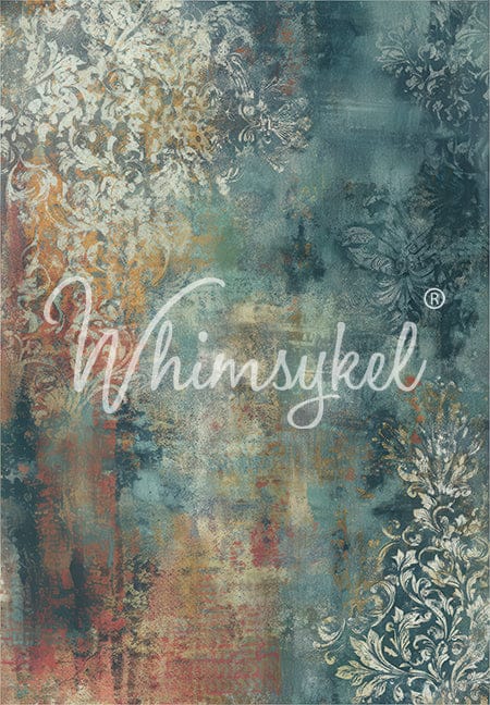 Whimsykel Designs Winter Patina decoupage tissue paper, 18 lb weight, 21x29 inches, with blue, gray, and brown floral