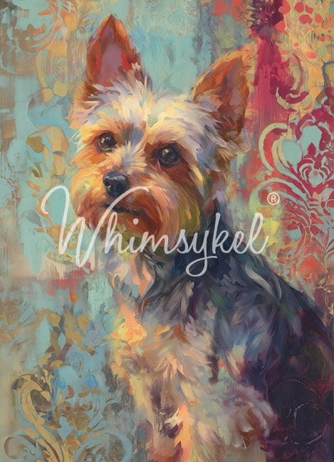 Whimsykel Designs Yorkie decoupage tissue paper featuring a detailed 18 lb dog illustration on 21x29 inch vertical sheet
