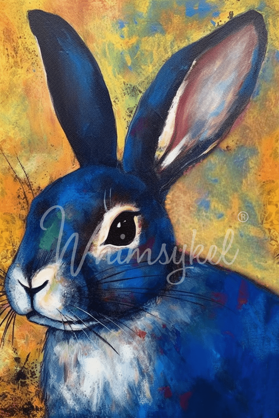 Bunny Blue rice decoupage tissue paper with detailed bunny illustration, vibrant blue background, and textured rice paper