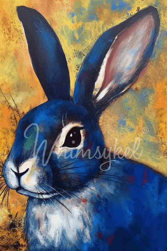 Bunny Blue rice decoupage tissue paper with detailed bunny illustration, vibrant blue background, and textured rice paper