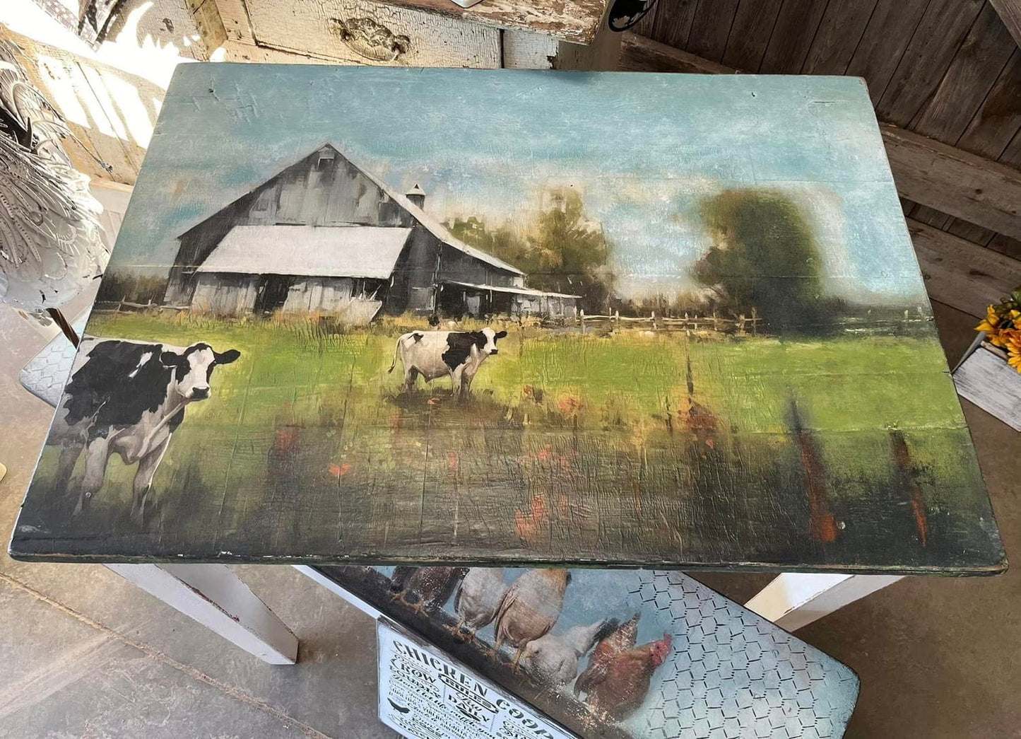 Close-up of the textured decoupage paper featuring intricate rice grain patterns and subtle color variations, viewed at a