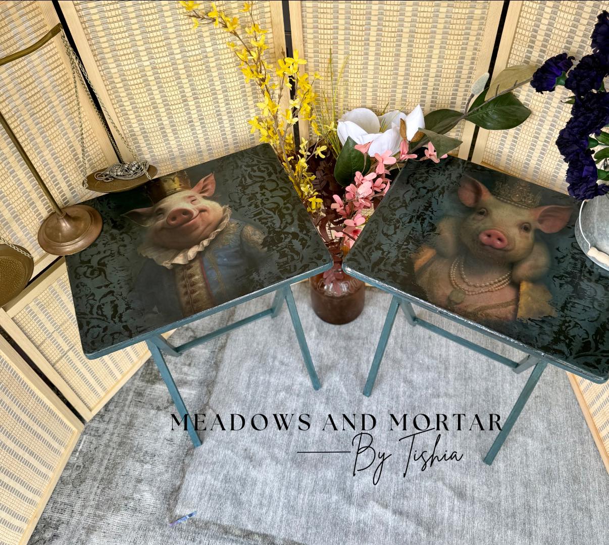 Close-up of torn rice decoupage paper edges with intricate floral and Princess Porkabella branding details visible