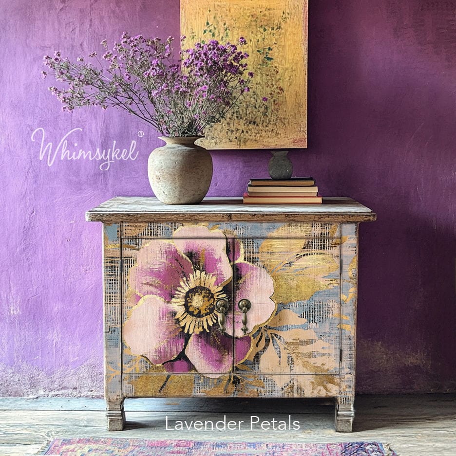 Close-up of lavender petals with delicate tissue paper texture and subtle creases, showcasing vibrant purple hues and soft