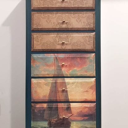 Close-up of the Nautical Serenity decoupage tissue paper's textured surface with subtle wave patterns and pastel blue and