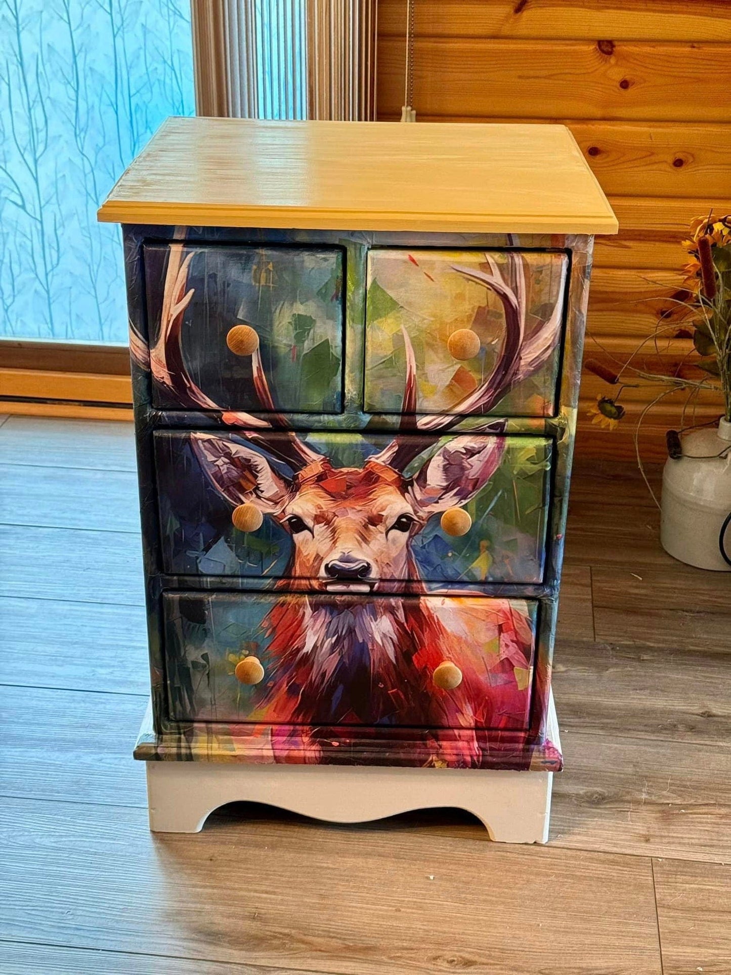 Close-up of textured decoupage paper featuring a distressed cream background with gold accents and intricate paper fibers