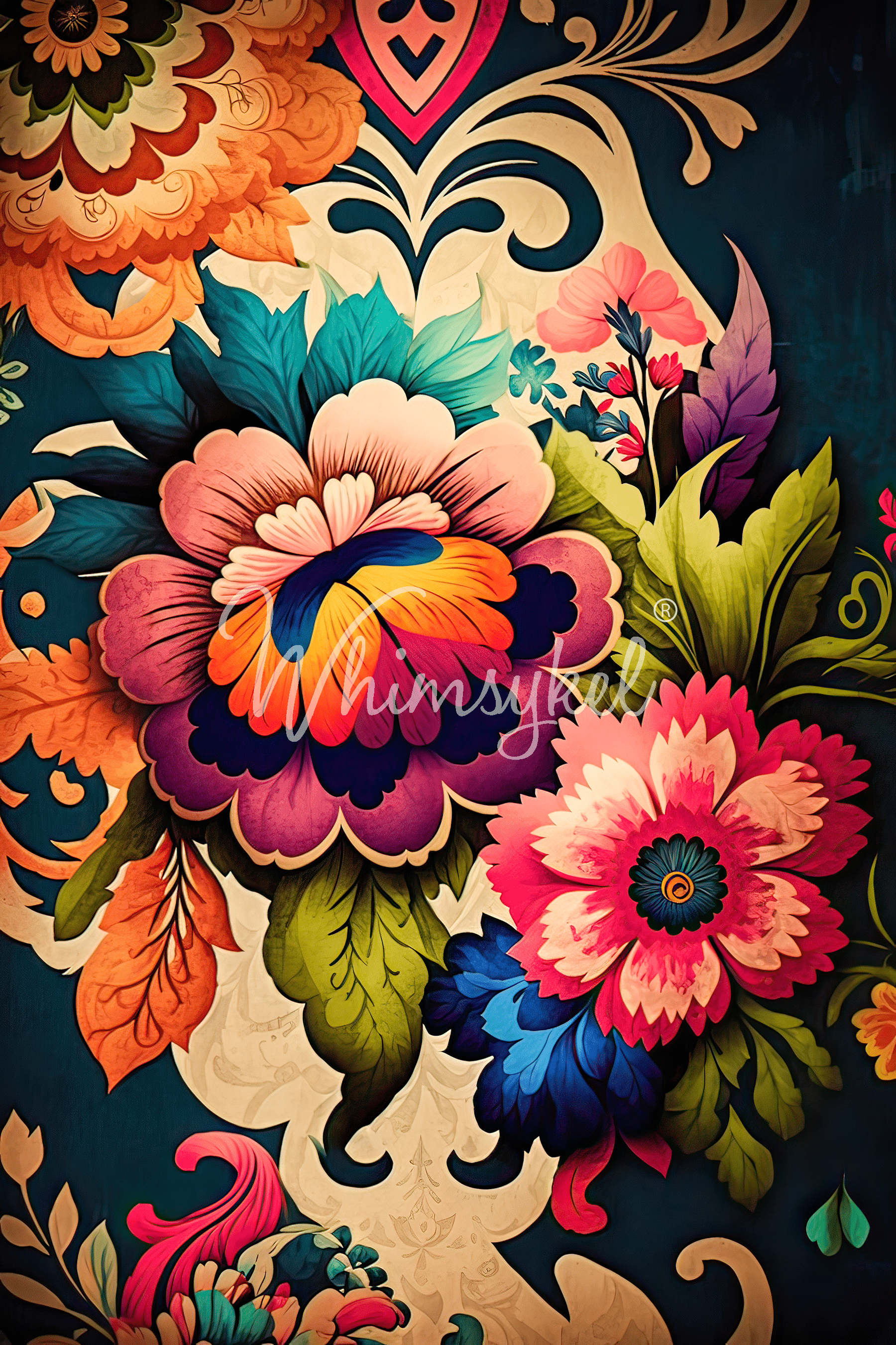 Whimsykel Designs Boho Flowers decoupage tissue paper with colorful floral bouquet, 14x20 and 21x29 inches, textured craft
