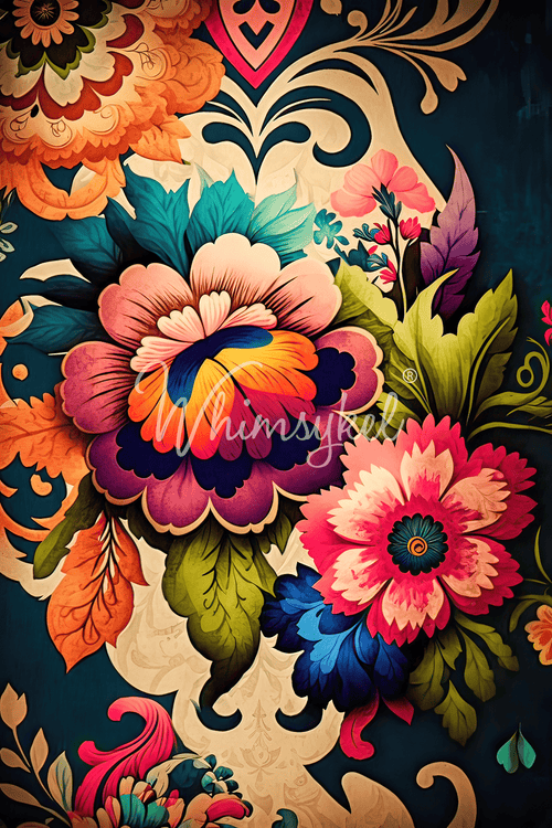 Whimsykel Designs Boho Flowers decoupage tissue paper with colorful floral bouquet, 14x20 and 21x29 inches, textured craft