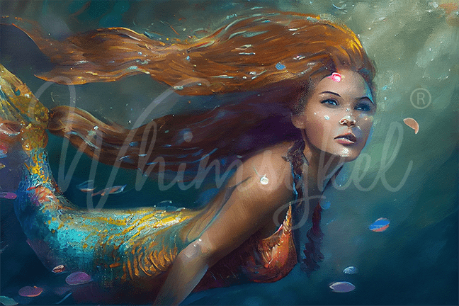 Whimsykel Designs Arista Mermaid 18 lb decoupage tissue paper 21x29 inches with water, sea scene, female figure, whimsical