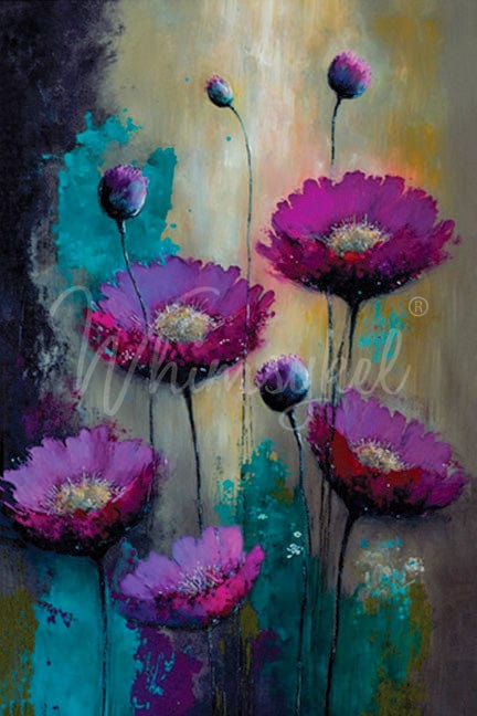 Decoupage tissue paper with purple poppy flower design, 18 lb weight, in 14x20 and 21x29 inch sizes, Whimsykel Designs